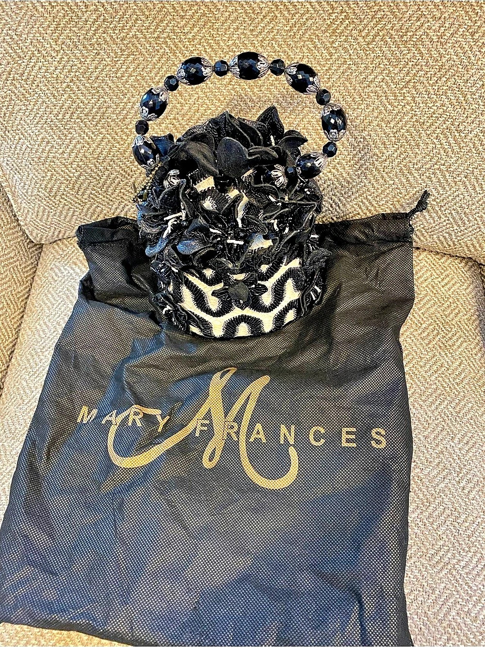 Mary Frances Beaded Mini Bag in Black & White Like New
